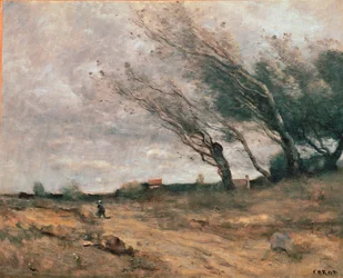 Vindbyen Målning av Jean-Baptiste-Camille Corot (1796-1875) 1854-1867 Reims, Museum of Fine Arts