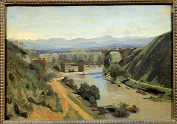 Narni-bron nära Rom målning av Camille Corot (1796-1875) 1826 Sön. 0,34x0,48 m