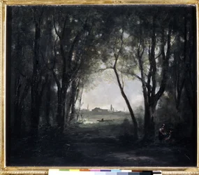 ""Paysage au lac"" (Landskap med en sjö) Målning av Camille Corot (1796-1875) 1865-1873 Mått 53x65,5 cm Eremitagemuseet, Sankt Petersburg (Sankt-Petersburg)