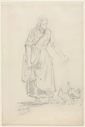 Bondflickan matar kycklingar, 1800-talet.
