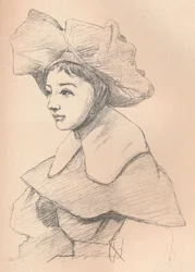 Porträtt av en ung kvinna i en stor hatt, My Hagar, c1830