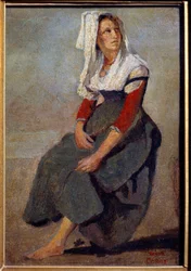 Porträtt av italienskan Maria de Sorre, sittande med huvudet uppåt Målning på kartong av Camille Corot