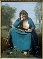 Läsare krönt med blommor eller musan av Virgile Målning av Camille Corot (1796-1875) 1845 Dim. 0,45x0,34 m
