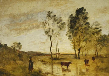 Forden; Kor på kanten av en Ford; Le Gue; Kor på kanten av Gue, ca 1870-1873