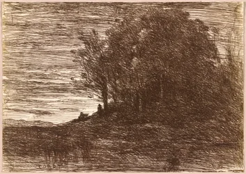 Eremitens skog eller stranden av sjön Trasimène,1858 (teckning)