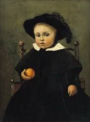 Målaren Adolphe Desbrochers (1841-1902) som barn med en apelsin i handen, 1845