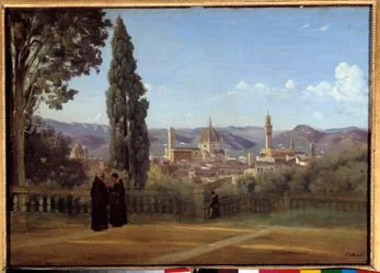 Utsikt över Florens från Bobolis trädgårdar Målning av Camille Corot (1796-1875) 1835 Sön. 0,51x0,73 m