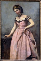Ung flicka med rosa klänning Målning av Camille Corot (1796-1875) 1800-talets sön. 0,46x0,32 m Paris, musee d