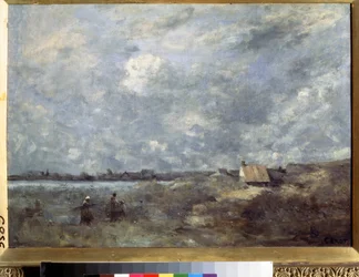 ""storm till sjöss i Pas de Calais"" (Stormigt väder. Pas de Calais) Målning av Camille Corot (1796-1875) ca 1870 Pouchkine Museum, Moskva