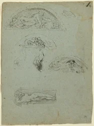 Stående figur i en nisch och studier för Ugolino-gruppen (recto); Rödklädd prelat i en folkmassa (verso)