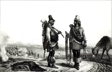 Charrúaindianer ur ”Voyage pittoresque et historique au Brésil”, graverad av C. Motte