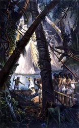 Goyana indianer i den amazoniska skogen. Litografi 1839