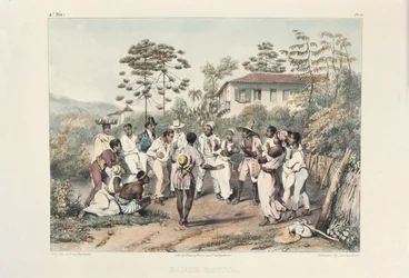 Grupp av svarta dansare, illustration ur ”Voyage Pittoresque et Historique au Bresil, ou Sejour d