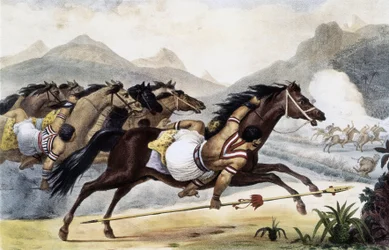 Guaycuru-indianer till häst, ur "Pittoresk och historisk resa till Brasilien", Brasilien