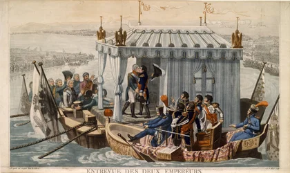 Möte mellan kejsarna Alexander I av Ryssland och Napoleon I av Frankrike vid Neman nära Tilsit i juli
