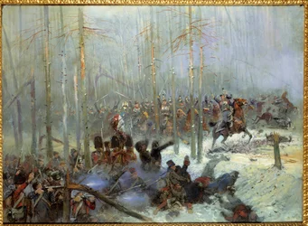 Rysslands fälttåg 1812: "" Ansvar för det sjunde slagskeppet av överste Dubois vid Berezina (Beresina) den 11/28/1812 i Ryssland"" Målning av Jean-Baptiste-Edouard (Jean Baptiste Edouard) Detaille (1848-1912) 1800-talet. Paris, Musee de l