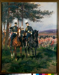 Prinsen av Wales och hertigen Arthur av Connaught vid Aldershot Watercolors manövrar av Edouard Detaille (1848-1912) 1879 Paris, Museum of the Armee