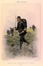 Typer och uniformer av kapten Jules Richards franska Armee, illustrerad av Edouard Detaille (1848-1912): Fotjägare: Sergeant Major i fältklänning 1885, privat samling