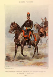 Typer och uniformer av kapten Jules Richards franska armé, illustrerad av Edouard Detaille (1848-1912): Chef för artilleriskvadronen som befälhavde divisionens kavalleribatterier i stor klädsel 1887, privat samling