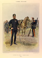 Typer och uniformer av kapten Jules Richards franska armé, illustrerad av Edouard Detaille (1848-1912): Kapten av Anden i stor klädsel 1887, privat samling