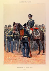 Typer och uniformer av kapten Jules Richards franska armé, illustrerad av Edouard Detaille (1848-1912): Gendarmerie en grande attire en 1887, Collection Partiale