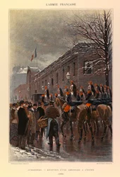 Typer och uniformer av kapten Jules Richards franska armé, illustrerad av Edouard Detaille (1848-1912): Cuirassiers: Reception of an Embassy at the Elysee in 1886, Private Collection