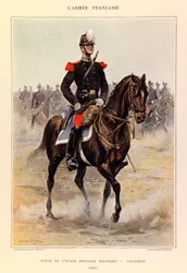 Typer och uniformer för kapten Jules Richards franska armé, illustrerad av Edouard Detaille (1848-1912): Elev vid specialmilitärskolan: kavalleri 1885, privat samling