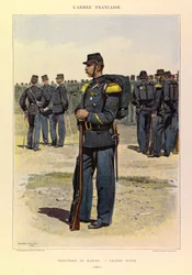 Typer och uniformer av kapten Jules Richards franska armé, illustrerad av Edouard Detaille (1848-1912): Infantry of Marine in Great Dress in 1887, Private Collection