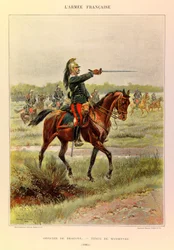 Typer och uniformer av kapten Jules Richards franska armé, illustrerad av Edouard Detaille (1848-1912): Drakofficer i manöverdräkt 1885, privat samling