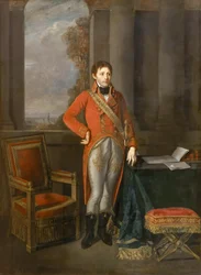 Napoleon Bonaparte som förste konsul inför en utsikt över Antwerpen