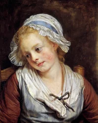 Porträtt av en jungfru Målning av Jean-Baptiste Greuze (1725-1805). 1765. Dim. 0,45x0,37 m. Chantilly, Musee Conde - Porträtt av en ung flicka. Målning av Jean-Baptiste Greuze (1725-1805). 1765. 0,45 x 0,37 m. Conde Museum, Chantilly, Frankrike