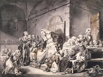 Skollärare par Greuze, Jean-Baptiste (1725-1805). Penna, pensel, grå och brun färg, akvarell på papper, storlek: 27,8x33,8, ca 1764-1765, State Hermitage, St. Petersburg