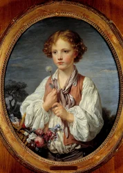 Ung pojke i korgen med blommor av Jean Baptiste Greuze (1725-1805) 1761