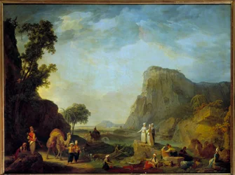 Orientalisk landskapsmålning av Jean Baptiste Hilaire (ca 1753-1822) 1800-tal sön. 0,65x0,85 m