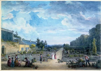 Utsikt över Jardin du Roi (nuvarande Jardin des Plantes) Litografi av Jean Baptiste Hilaire (1753-1822) 1794 Paris, B.N.