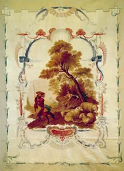 Vargen blev herde Illustration till fabeln av Jean de La Fontaine. Gobeläng av Jean Baptiste Huet (1745-1811) tillverkad av Beauvais tillverkare. 1700-tals Paris, nationella möbler.