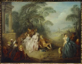 Monterad i en park Målning av Jean Baptiste Pater (1695-1736) 1700-talet