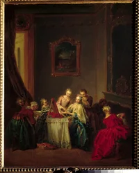 Toalettmålningen av Jean Baptiste Pater (1695-1736) 1700-talssön. 0,47x0,37 m Paris, Louvren