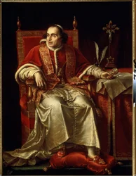 Porträtt av påven Pius VII (1742-1823) (Porträtt av påven Pius VII). Målning av Jean Baptiste Joseph Wicar (1762-1834). Olja på duk