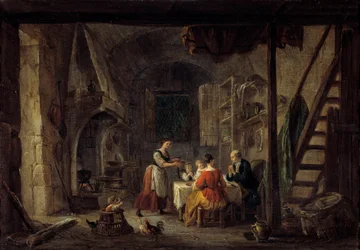 Benedicite Scen av måltid i en familj av bönder, bönen. Målning av Jean Baptiste Lallemant (1710-1803) 1700-talets Bourg en bresse, Musee de Brou