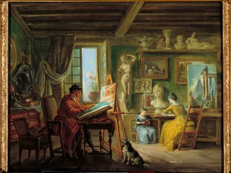 Målarens verkstad Målning av Jean Baptiste Lallemand (1710-1803) 1700-talets Dijon, Museum of Fine Arts
