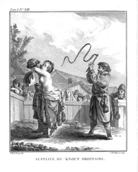 Bestraffningen av Natalja Fjodorovna Lopuchina med en vanlig knut. Ur Voyage en Sibérie, 1766