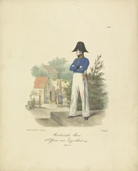 Hälsoofficer, 1820-1825 holländska armén. 1:e hälsovårdschef Militära dräkter av kungariket Nederländerna. Tillägnad Hans Excellence Willem van Bylandt (serietitel på objekt)