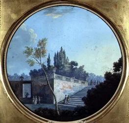 Klassisk trädgård, möjligen i Versailles (akvarell och gouache på papper)