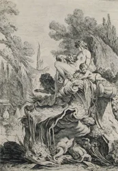 Fontän med en Naiad som sitter på ett skal
