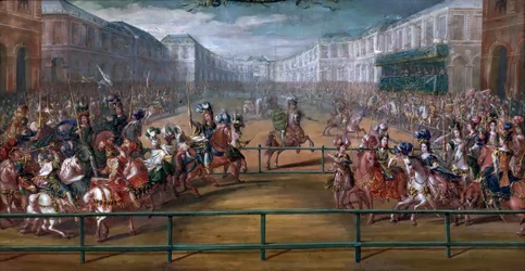 Den pompösa karusellen av Galantes Amazons i de fyra delarna av världen