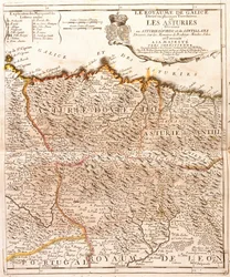 Karta över Asturien (Spanien) (gravyr