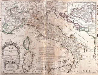 Karta över Italien, med Korsika, Sardinien och Sicilien (gravyr