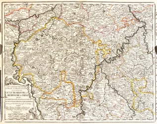 Karta över Luxemburg och stiftet Treves (Tyskland) (Gravering