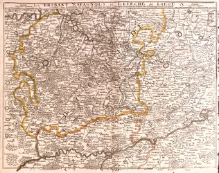 Karta över spanska Brabant (flamländska och vallonska Brabant) och Liège stift (Belgien) (gravyr